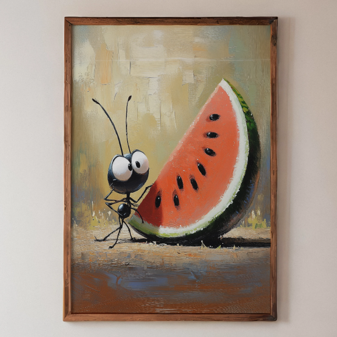 Tiny Explorer's Delight : Whimsical Oil Painting of a Discovery Ant . High Resolution Digital Download 300 DPI.