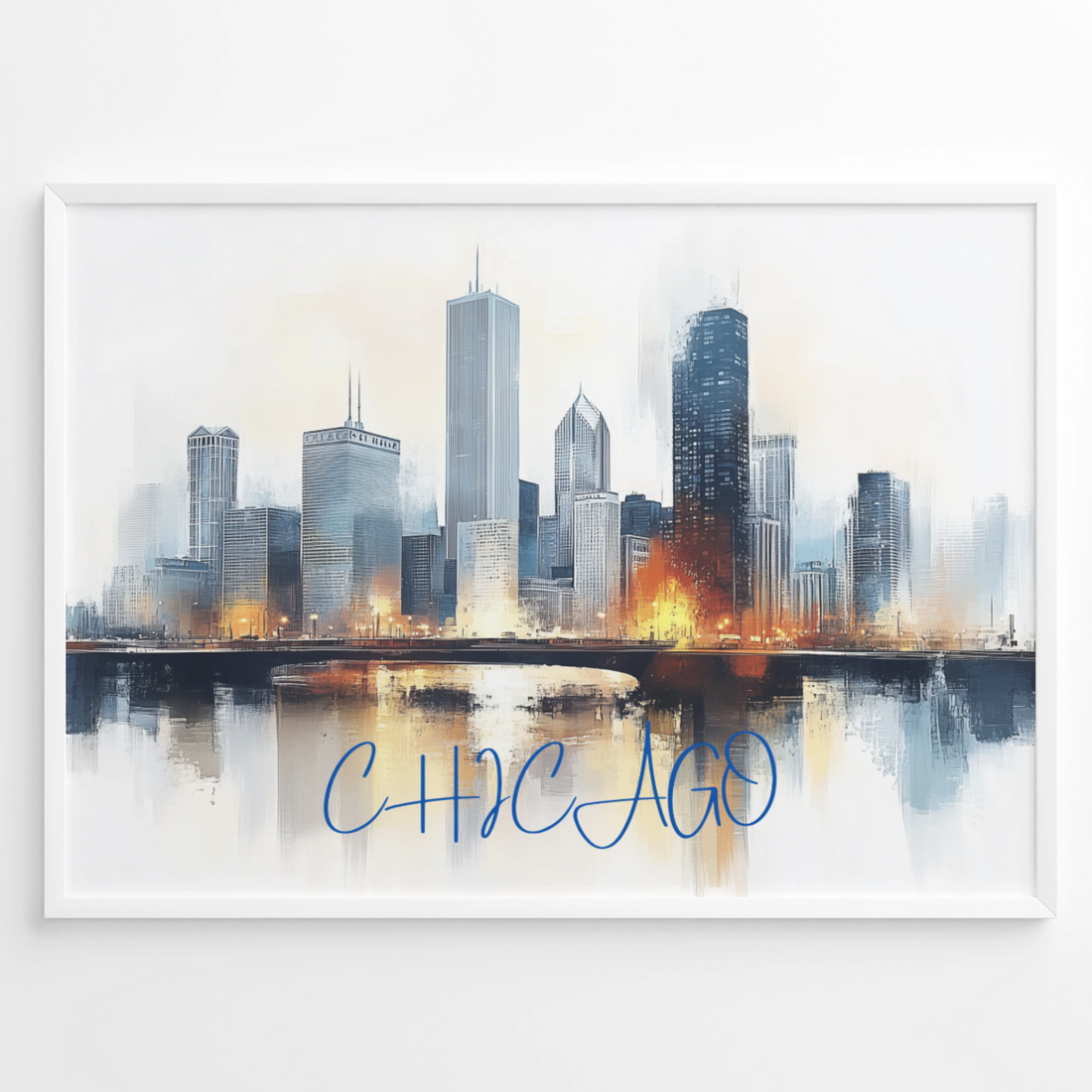 Vibrant Chicago Reflections: Abstract Urban Cityscape Canvas Art Print. High Resolution Digital Download 300 DPI.