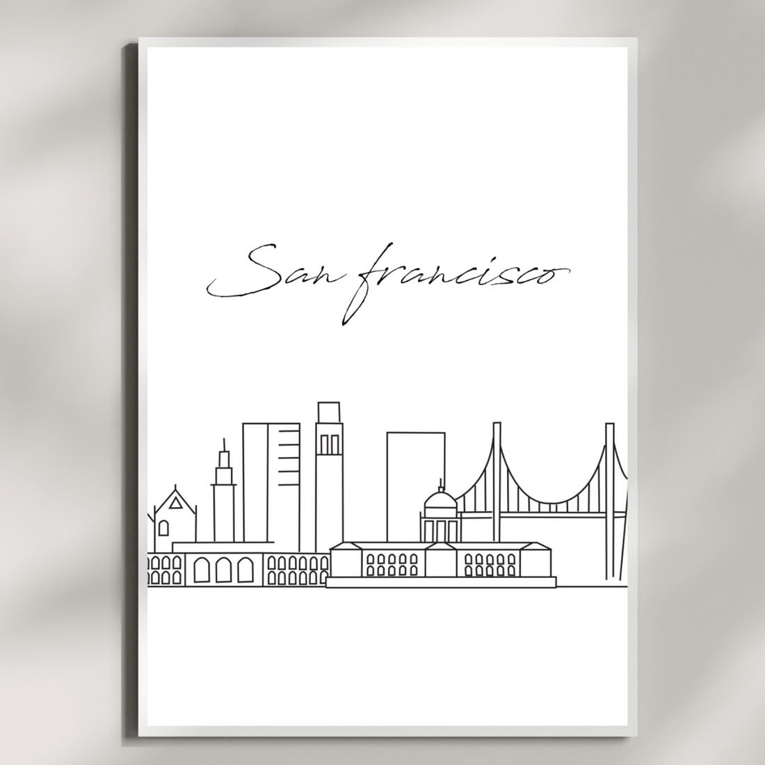 Iconic San Francisco Skyline: Minimalist Black and White Line Art Print. High Resolution Digital Download 300 DPI.