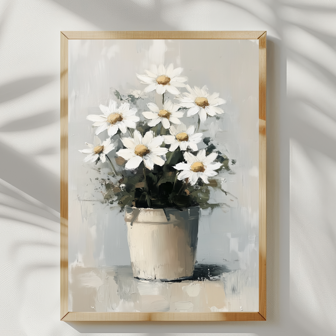 Abstract Daisy Wall Art Beige Pot Neutral Farmhouse Rustic Charm. High Resolution Digital Download 300 DPI.