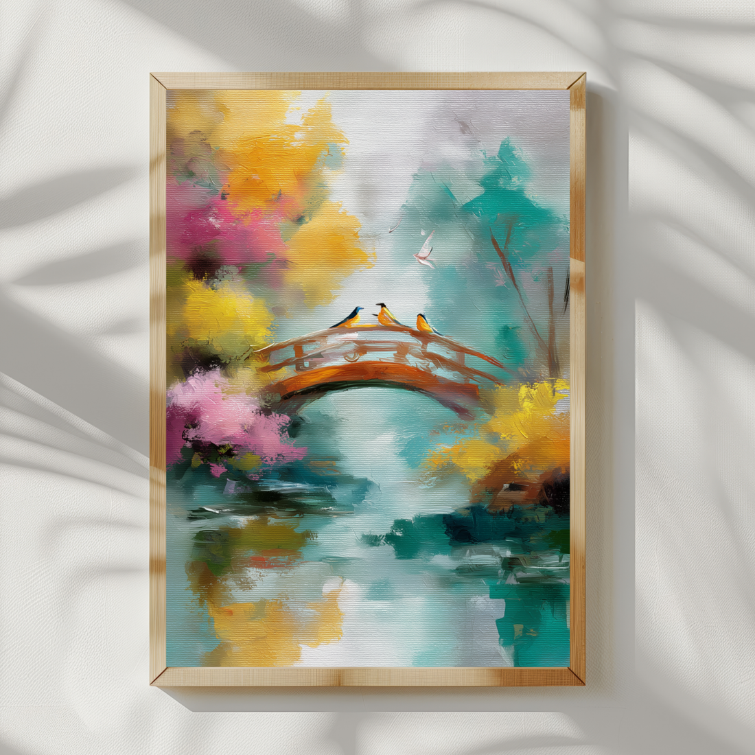 Golden Celestial Crane Wall Art Oriental Dream Bridge Decor Print. High Resolution Digital Download 300 DPI.