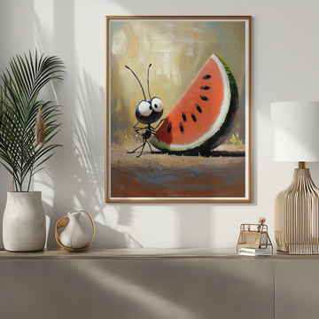 Tiny Explorer's Delight : Whimsical Oil Painting of a Discovery Ant . High Resolution Digital Download 300 DPI.