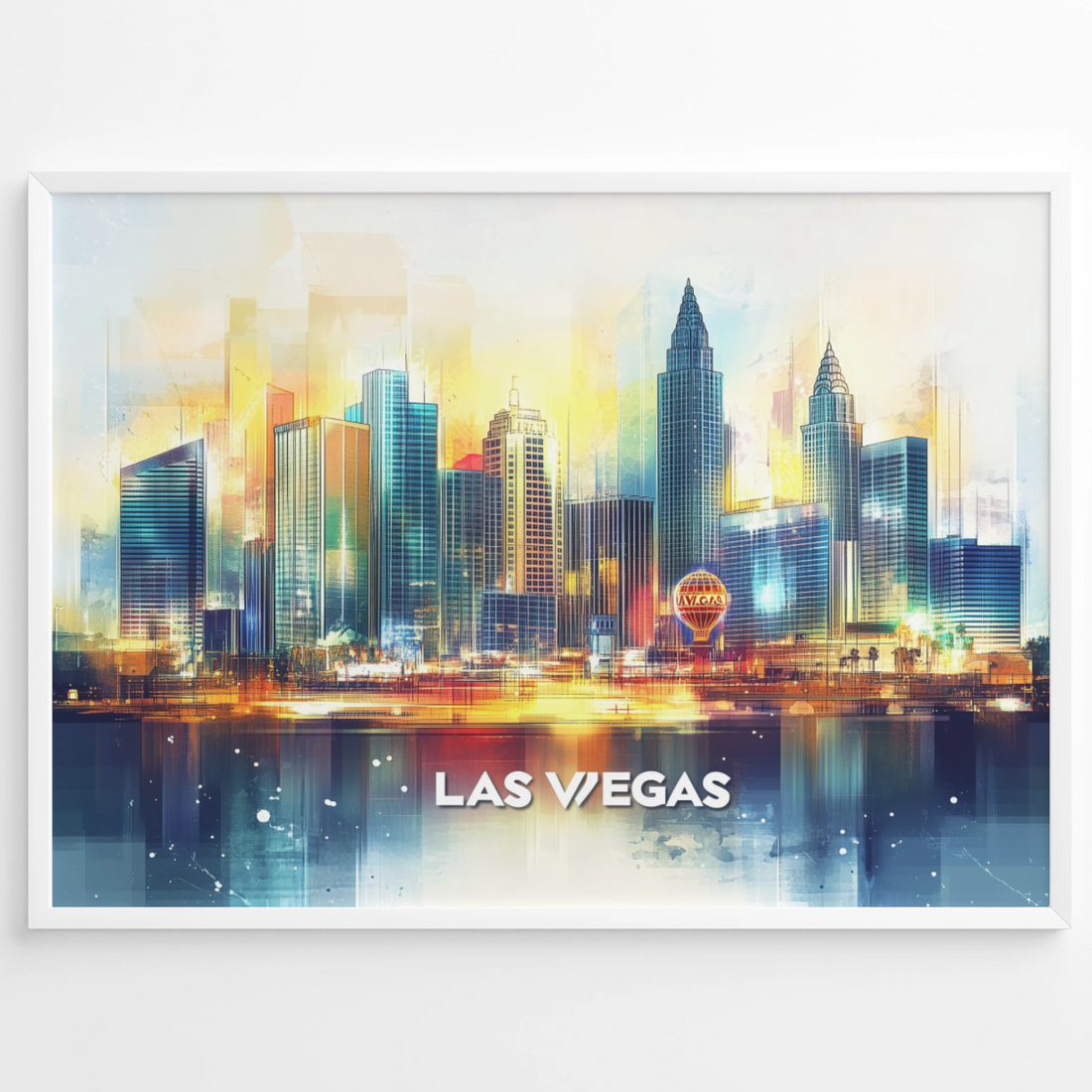 Vintage Vegas Skyline: Iconic Landmarks Illuminated Art Print. High Resolution Digital Download 300 DPI.