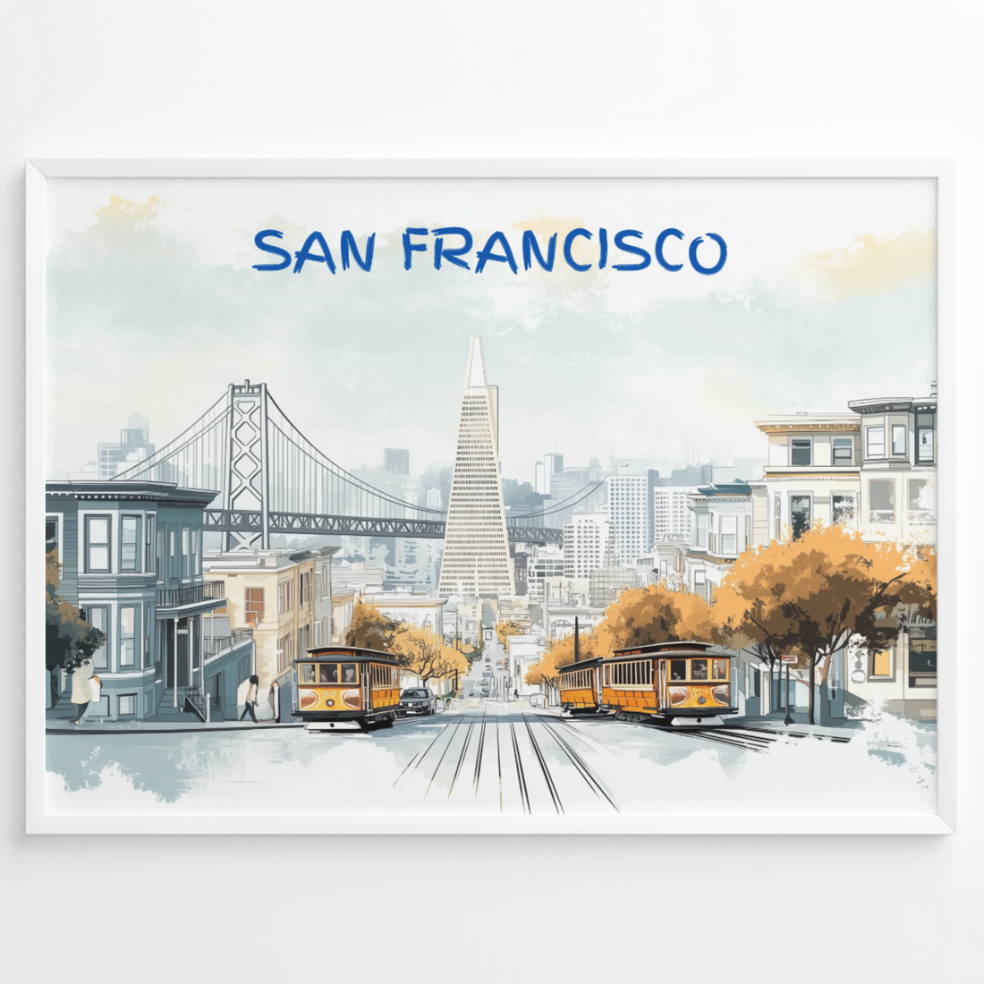 Elegant San Francisco Charm: New Yorker-Style Golden Gate Bridge Art Print. High Resolution Digital Download 300 DPI.