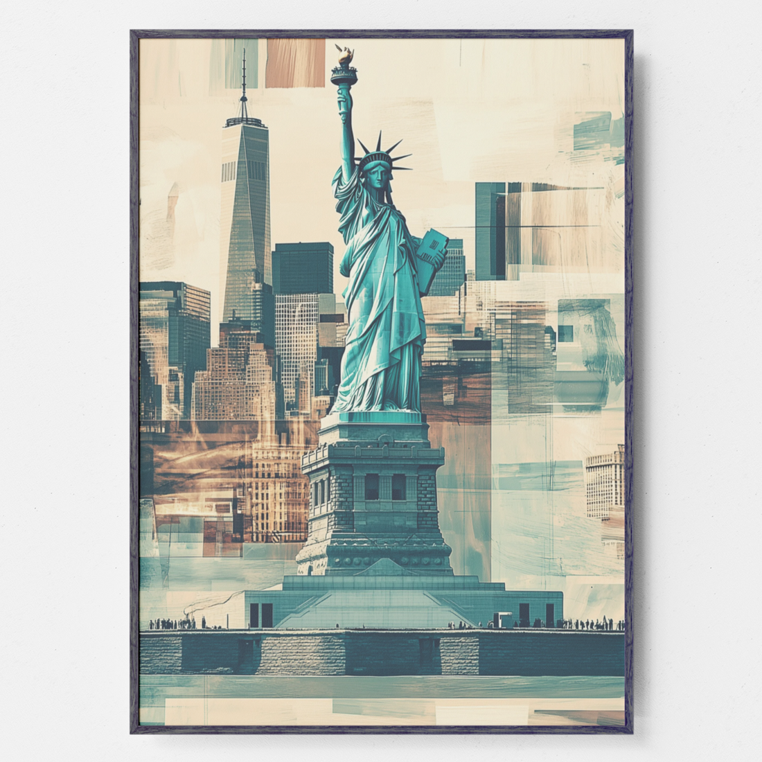 Timeless Liberty Reimagined: Classic Meets Modern NYC Skyline Art Print. High Resolution Digital Download 300 DPI.