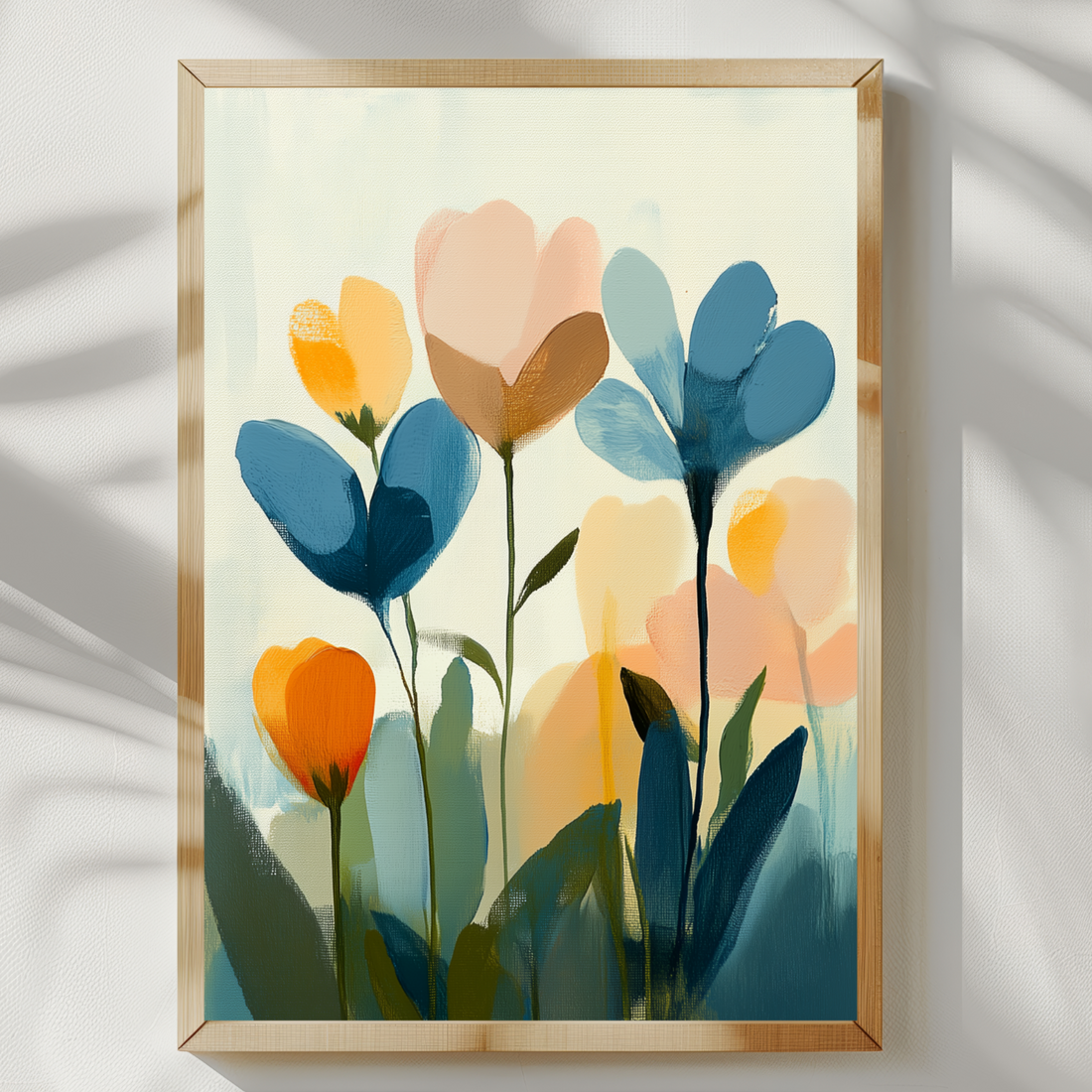 Pastel Flower Field Oil Painting Wall Art Bold Gradient Lines. High Resolution Digital Download 300 DPI