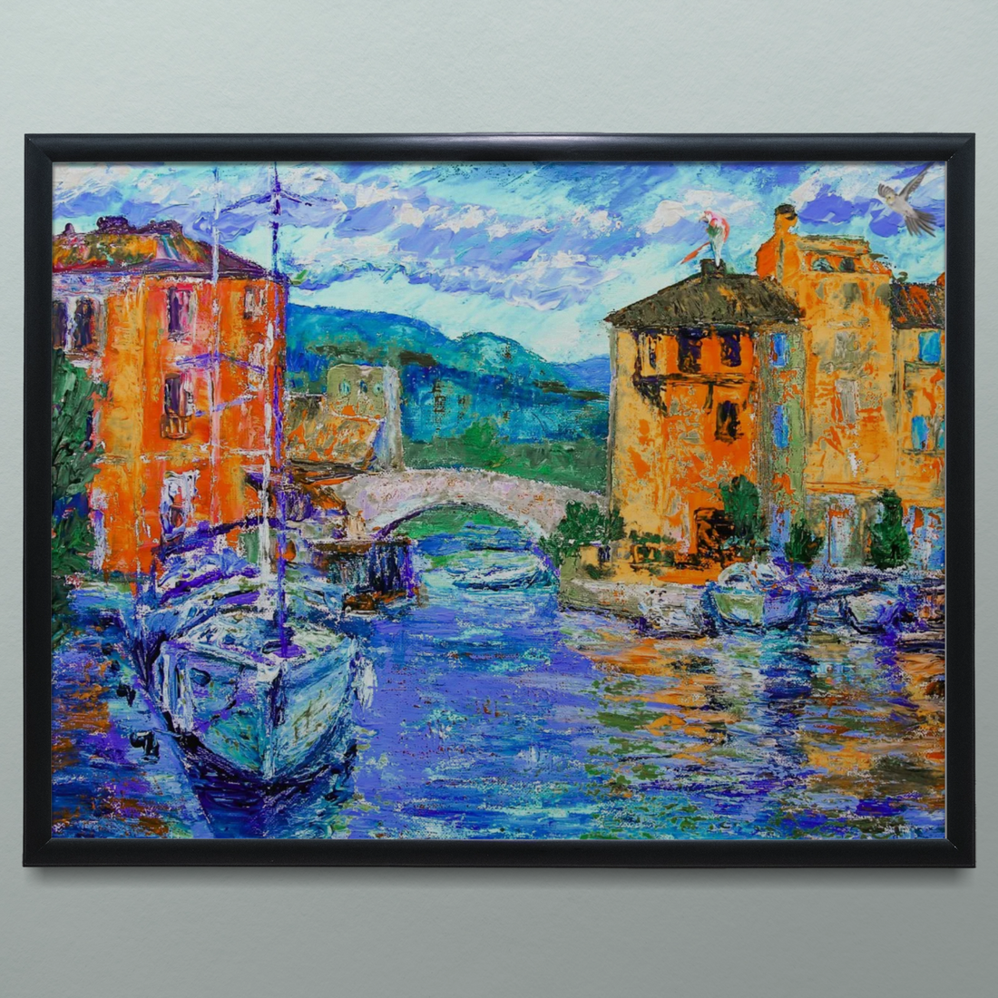 Vibrant Mediterranean Harbor: Luminous Coastal Wall Art Print. High Resolution Digital Download 300 DPI.