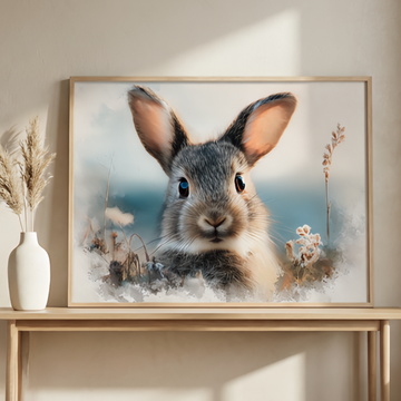 Charming Baby Bunny Illustration with Soft Pastel Nature Inspired Design. High Resolution Digital Download 300 DPI.