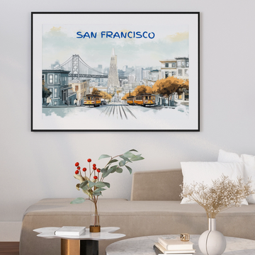 Elegant San Francisco Charm: New Yorker-Style Golden Gate Bridge Art Print. High Resolution Digital Download 300 DPI.