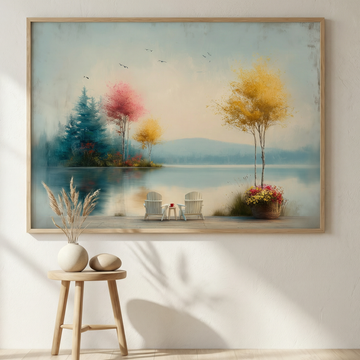 Relaxing Countryside Wall Art Dockside Chairs Peaceful Horizon View. High Resolution Digital Download 300 DPI.