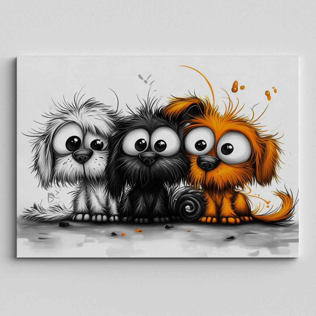 Quirky Puppy Quartet: Whimsical Wall Art with Colorful, Mischievous Canine Characters. High Resolution Digital Download 300 DPI.