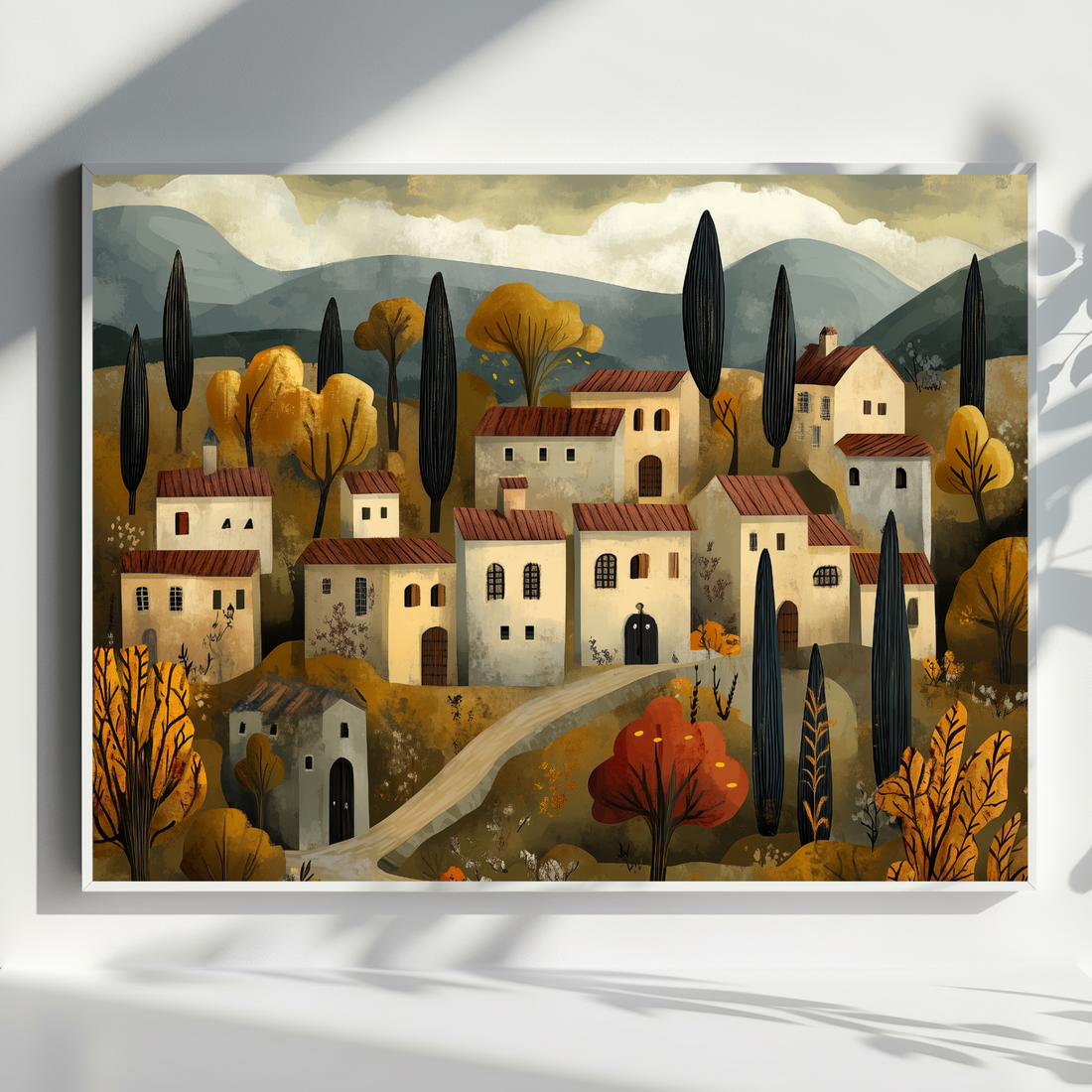 Charming Village Landscape Wall Art Countryside Home Decor Print. High Resolution Digital Download 300 DPI.