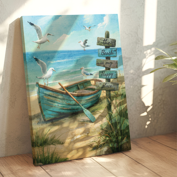 Coastal Nautical Boat Wall Art Seascape Canvas with Seagull. High Resolution Digital Download 300 DPI.