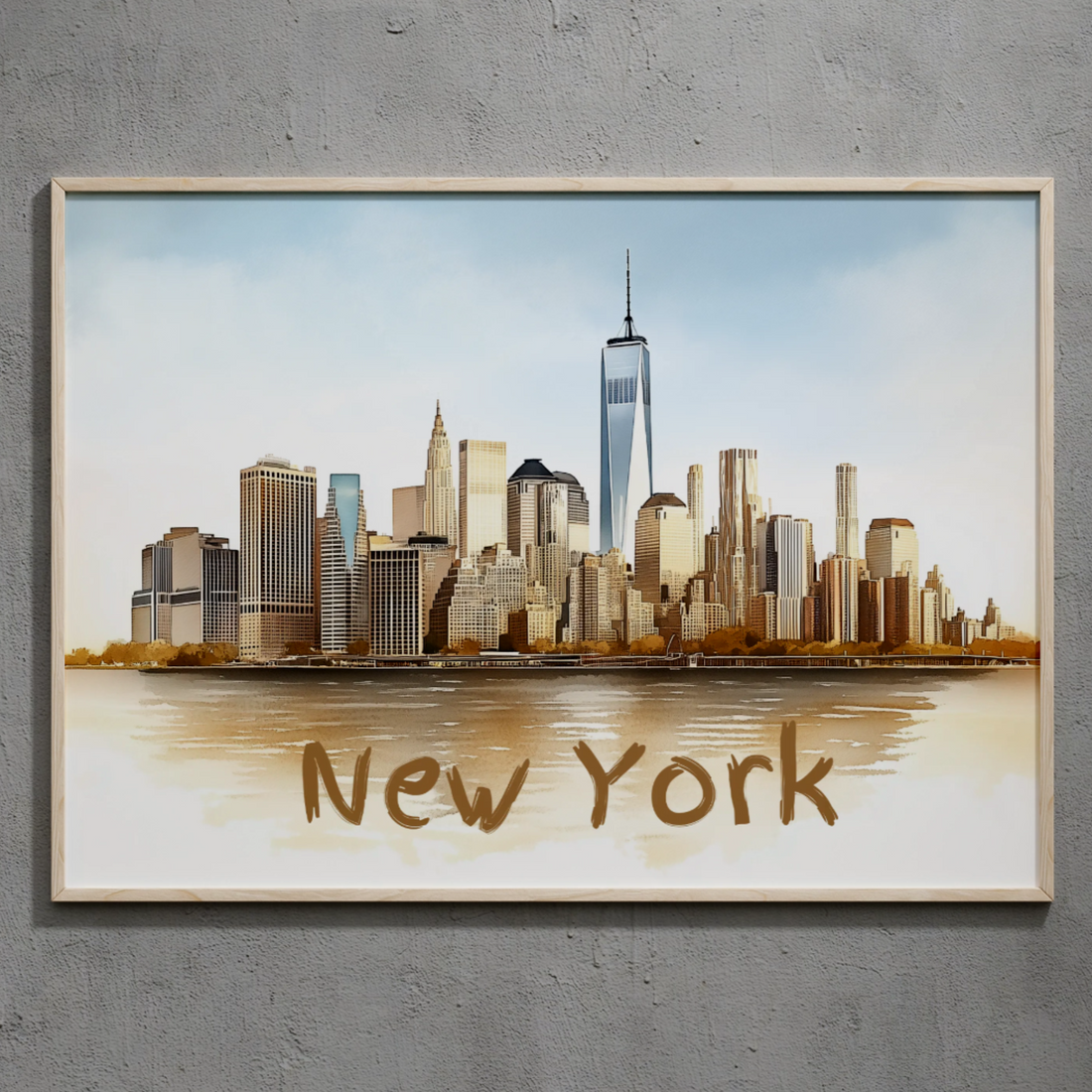 Timeless Manhattan Twilight: NYC Skyline Watercolor Wall Art Print. High Resolution Digital Download 300 DPI.