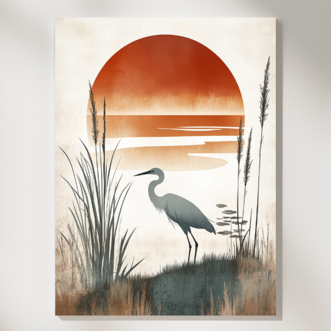 Minimalist Heron Shore Illustration: Organic Abstract Nature Wall Art Print. High Resolution Digital Download 300 DPI.