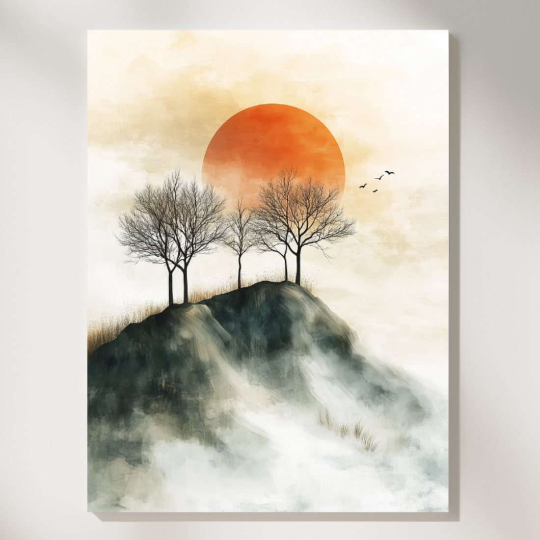 Vintage Minimalist Abstract Mountain Sunset Trees Wall Art Print Decor. High Resolution Digital Download 300 DPI.