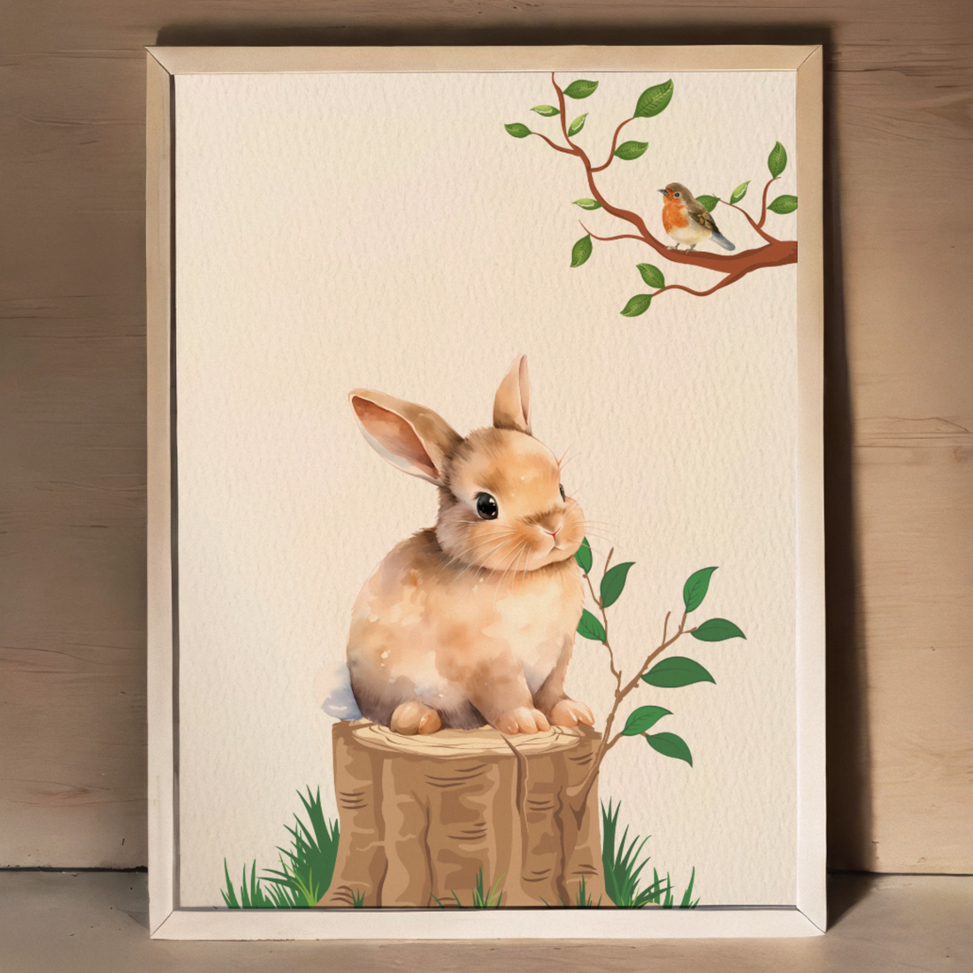 Enchanting Woodland Friends, Adorable Bear, Fawn, and Rabbit Wall Art Print. High Resolution Digital Download 300 DPI.