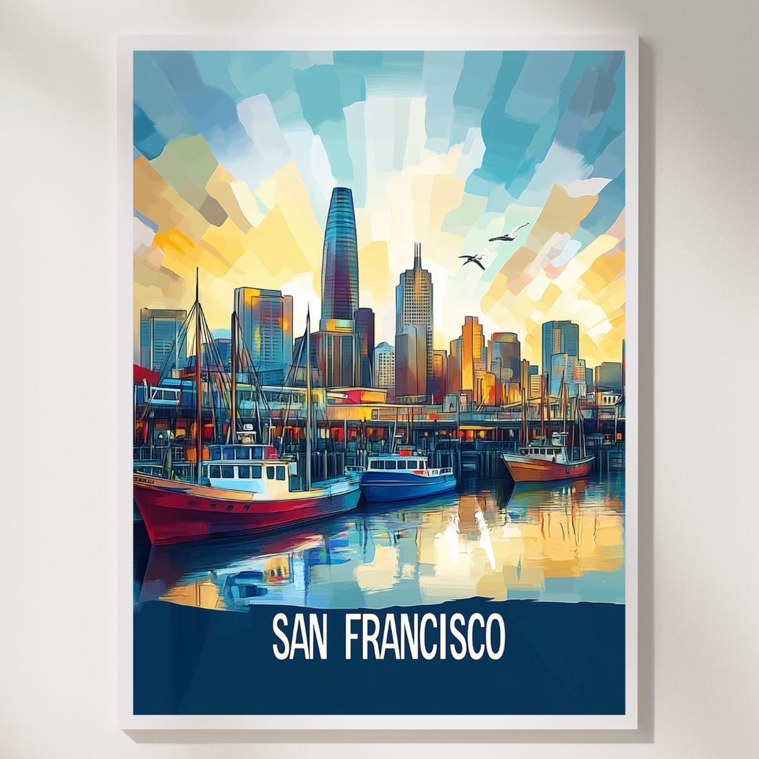 Vintage Fisherman's Wharf: Vibrant San Francisco Travel Art Print. High Resolution Digital Download 300 DPI.