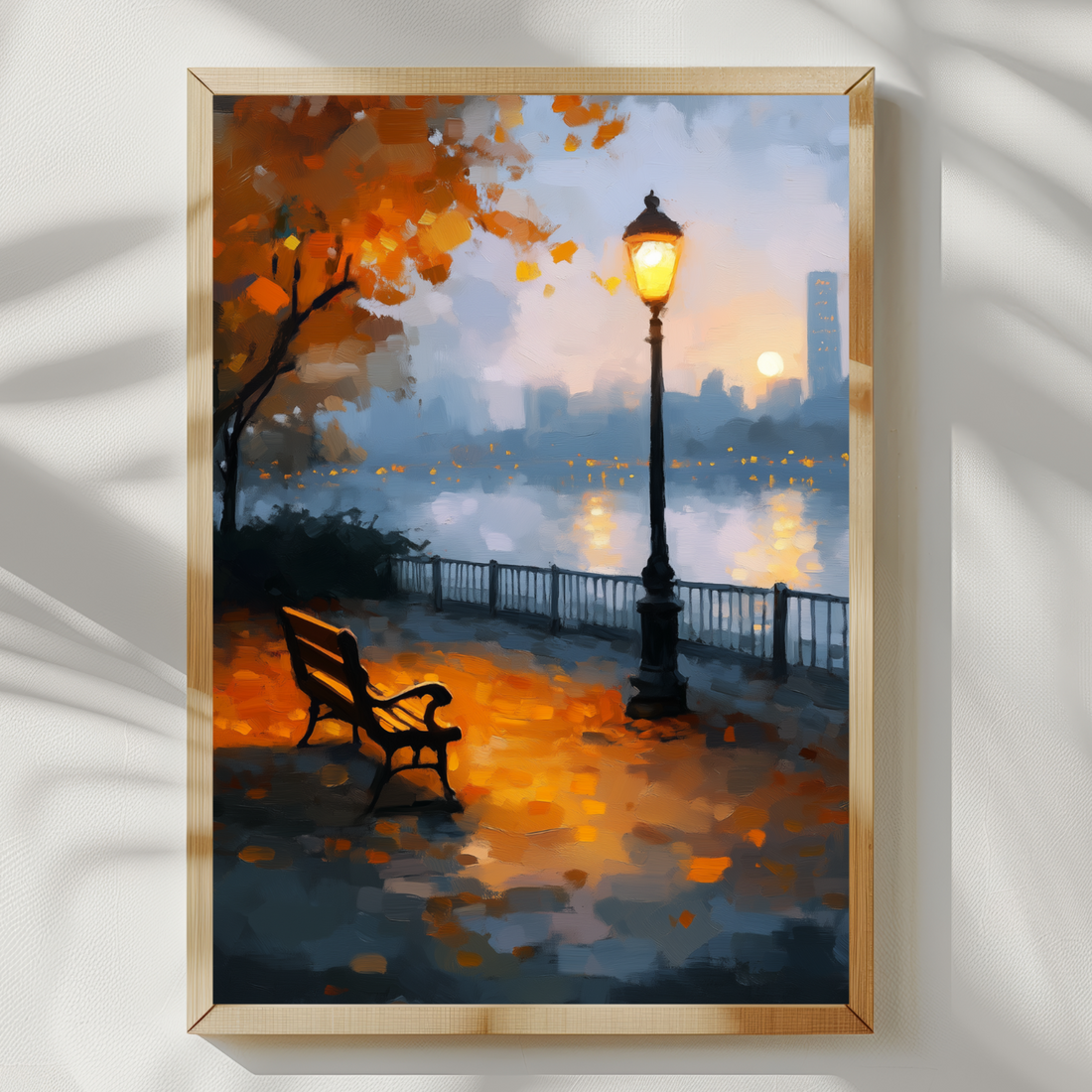 Upper East River Promenade Wall Art Gracie Mansion Autumn Twilight Bench. High Resolution Digital Download 300 DPI.