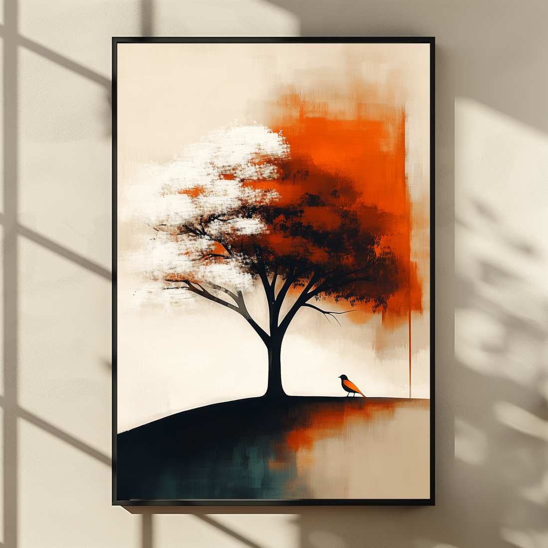 Oil Painting of White Tree with Yellow Bird Elegant Wall Art. High Resolution Digital Download 300 DPI.