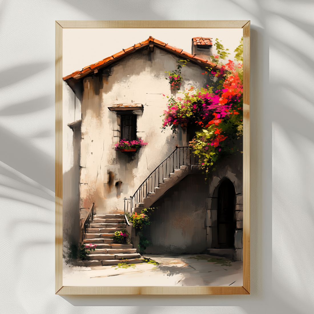 Fantasy Medieval Italian Village Wall Art Isometric Romanesque Corner Residence. High Resolution Digital Download 300 DPI.