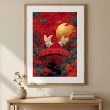 Elegant Lunar Crane Artwork Asian Inspired Festive Wall Art Design. High Resolution Digital Download 300 DPI.