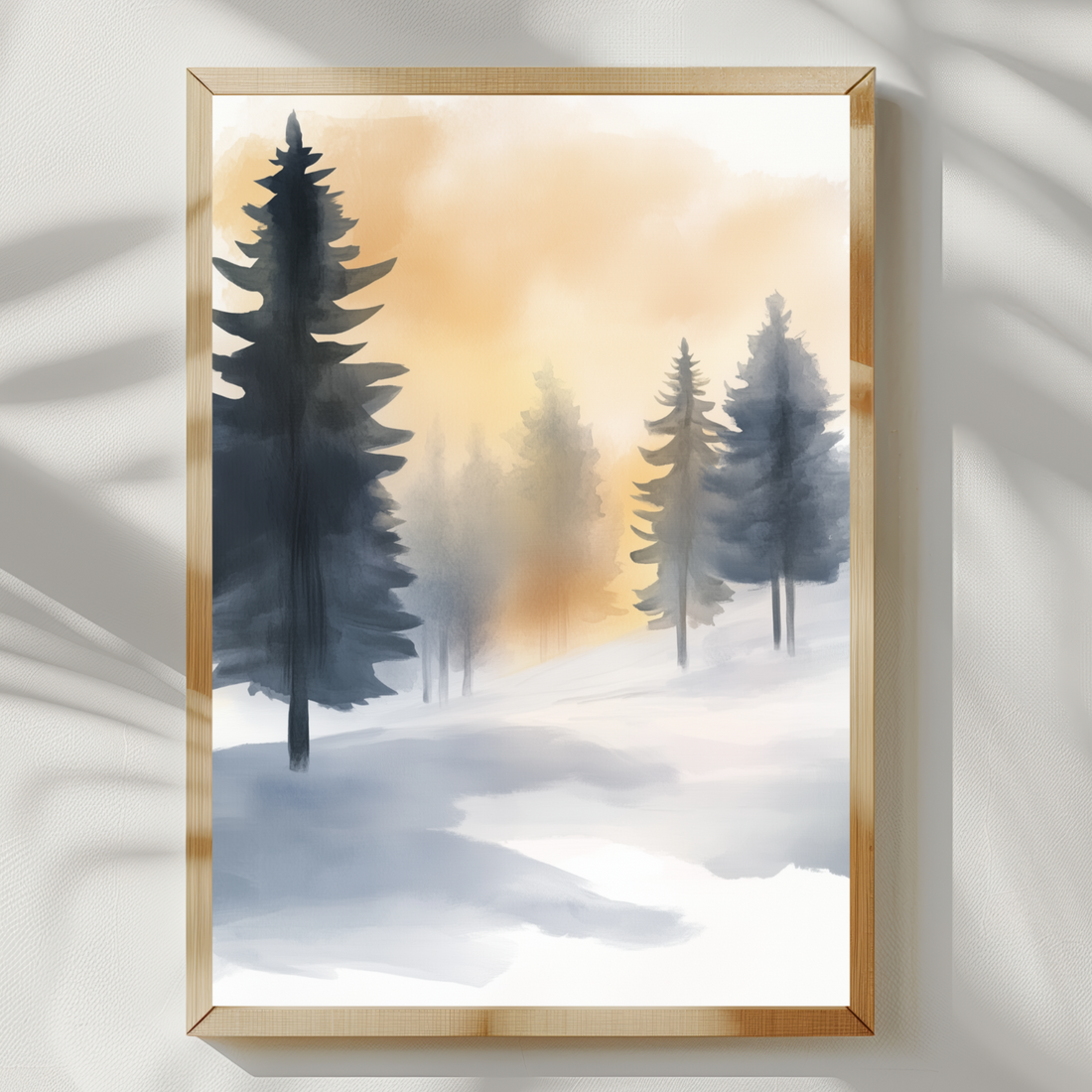 Winter Pine Forest Wall Art. Moonlit Digital Illustration. High Resolution Digital Download 300 DPI.