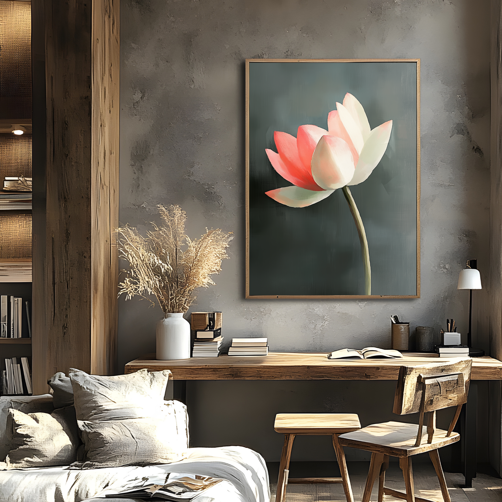 Stylized Orange Pink Lotus Flower Wall Art Vibrant Petal Decor. High Resolution Digital Download 300 DPI.