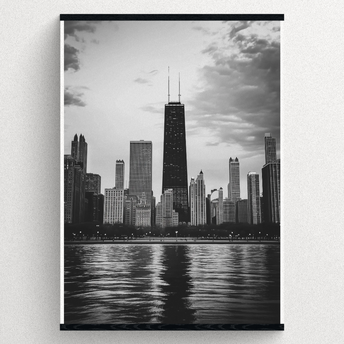 Timeless Chicago Skyline: Elegant Black and White Cityscape Wall Art. High Resolution Digital Download 300 DPI.