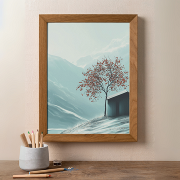 Rustic Mountain Retreat: Persimmon Tree Cottage Scenic Landscape Wall Art. High Resolution Digital Download 300 DPI.
