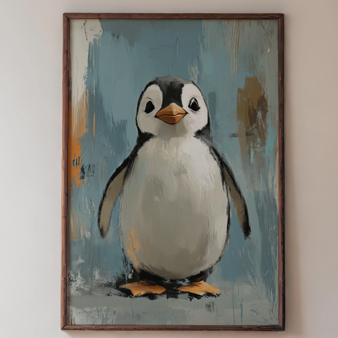 Impressionist Penguin Cartoon Wall Art – Playful Animation-Inspired Decor. High Resolution Digital Download 300 DPI.