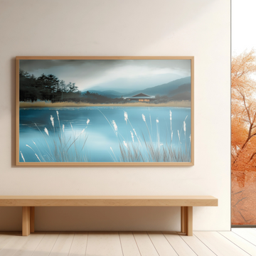 Ethereal Blue Pond: Tranquil Illuminated Landscape Wall Art Print. High Resolution Digital Download 300 DPI.