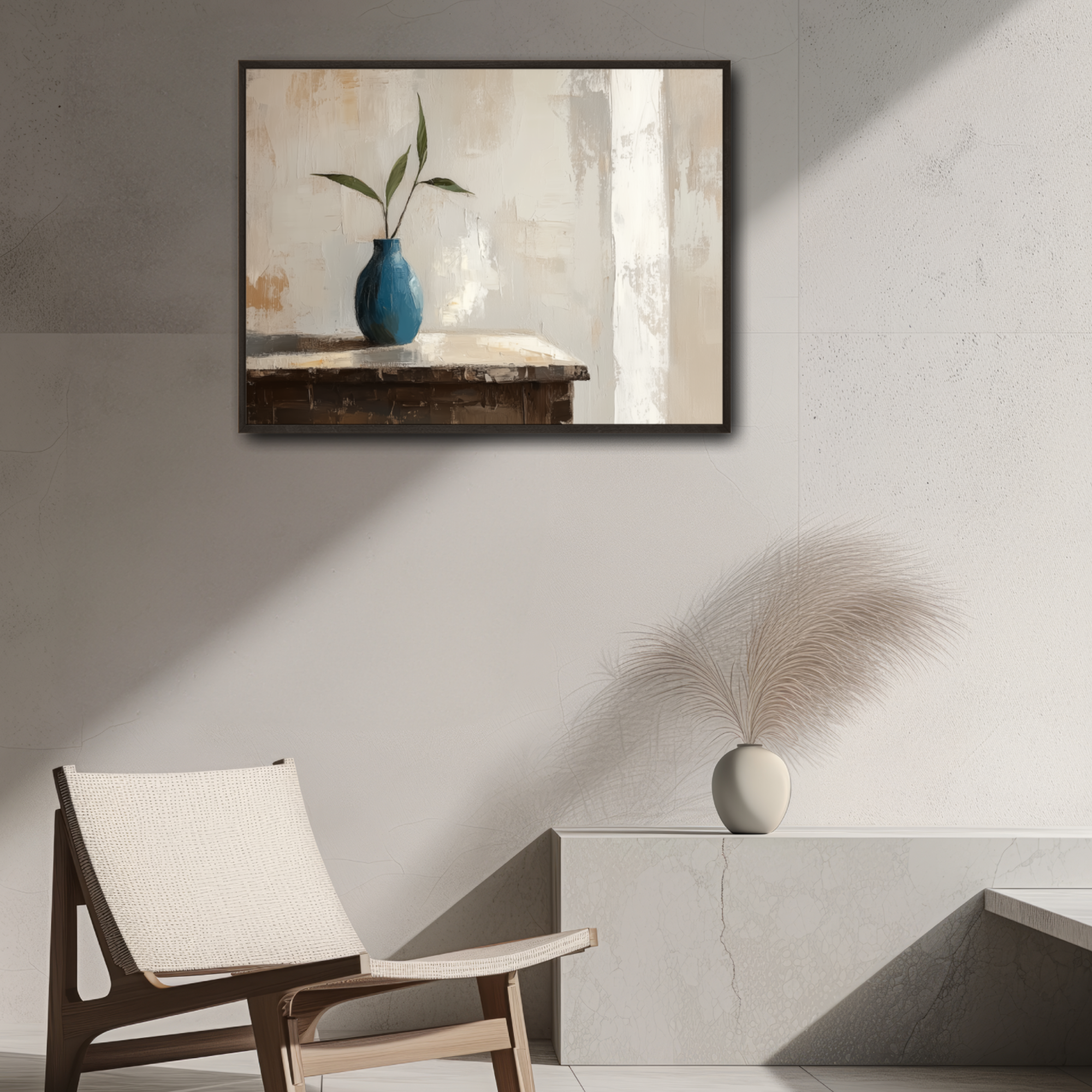 Abstract Scandinavian Still Life Wall Art Blue Beige Vase Minimalist. High Resolution Digital Download 300 DPI.