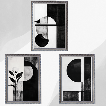 Scandinavian Serenity: Minimalist Sun, Flower, and Bird on White Canvas. High Resolution Digital Download 300 DPI