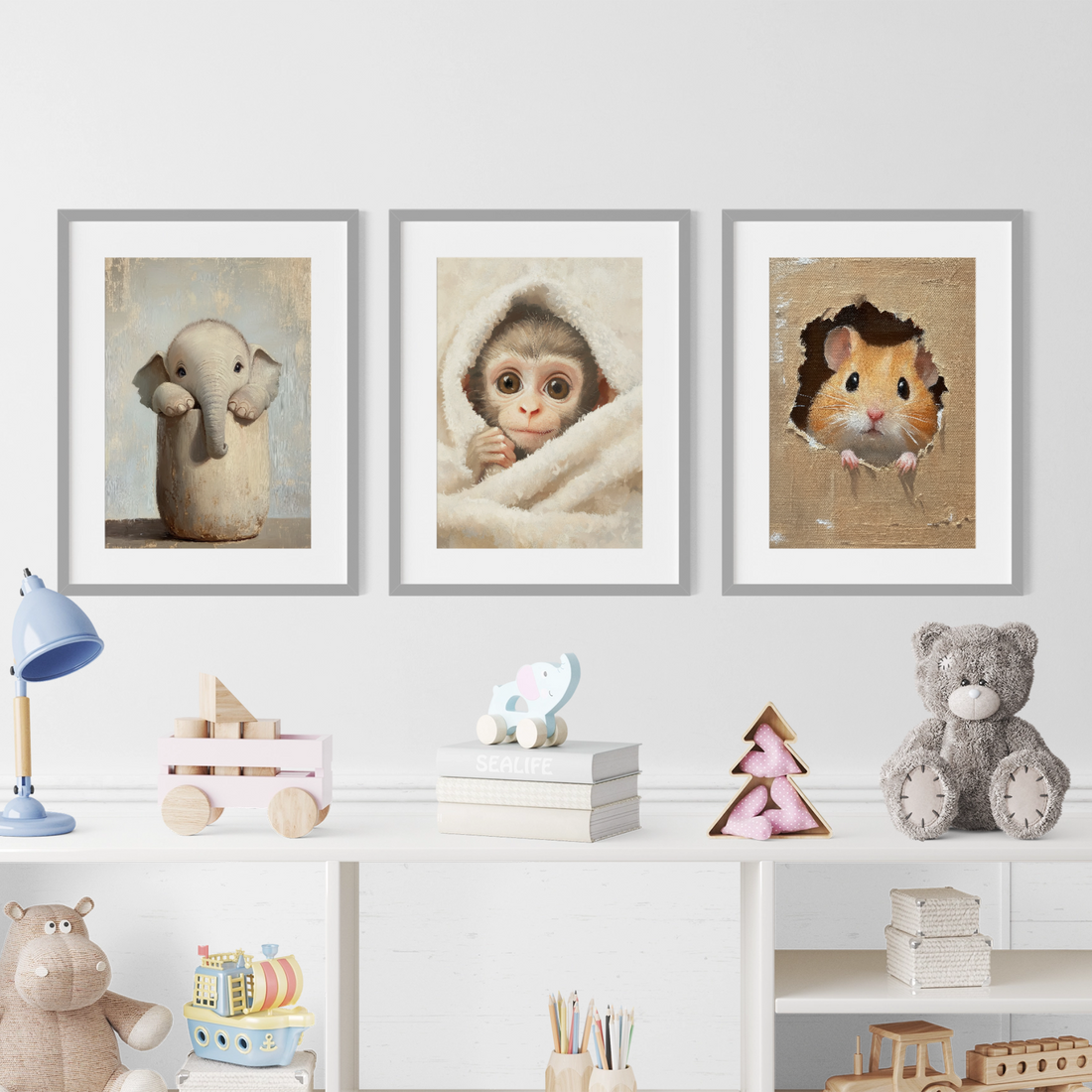Adorable Baby Animals: Charming Oil Painting Nursery Wall Art Collection. High Resolution Digital Download 300 DPI.