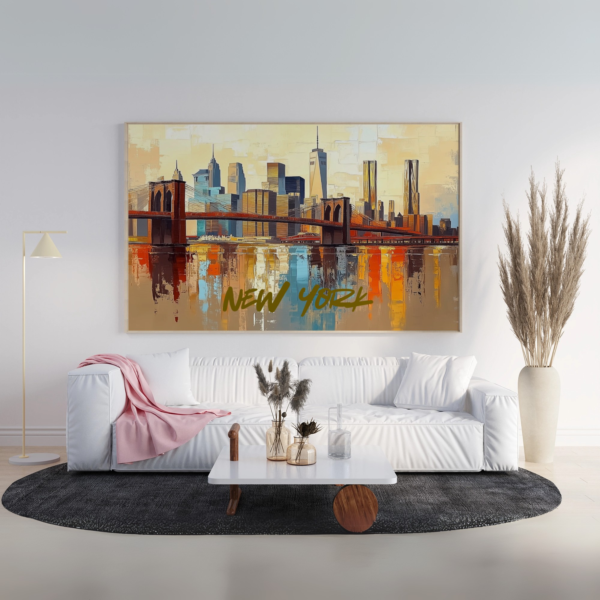 Vibrant NYC Twilight: Modern Brooklyn Bridge Cityscape Abstract Wall Art. High Resolution Digital Download 300 DPI.