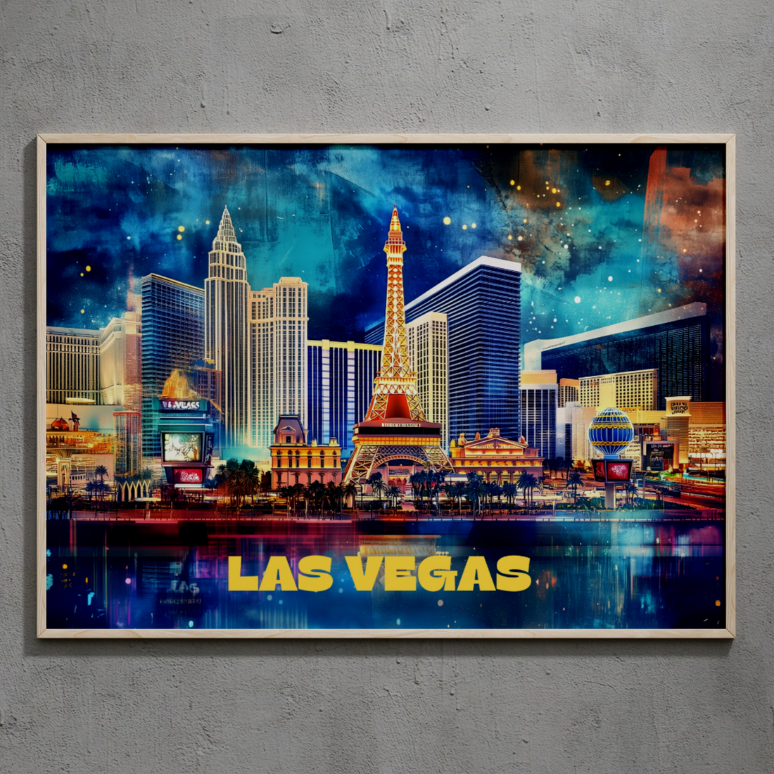 Vintage Vegas Nights: Iconic Strip Skyline Reflections Art Print. High Resolution Digital Download 300 DPI.