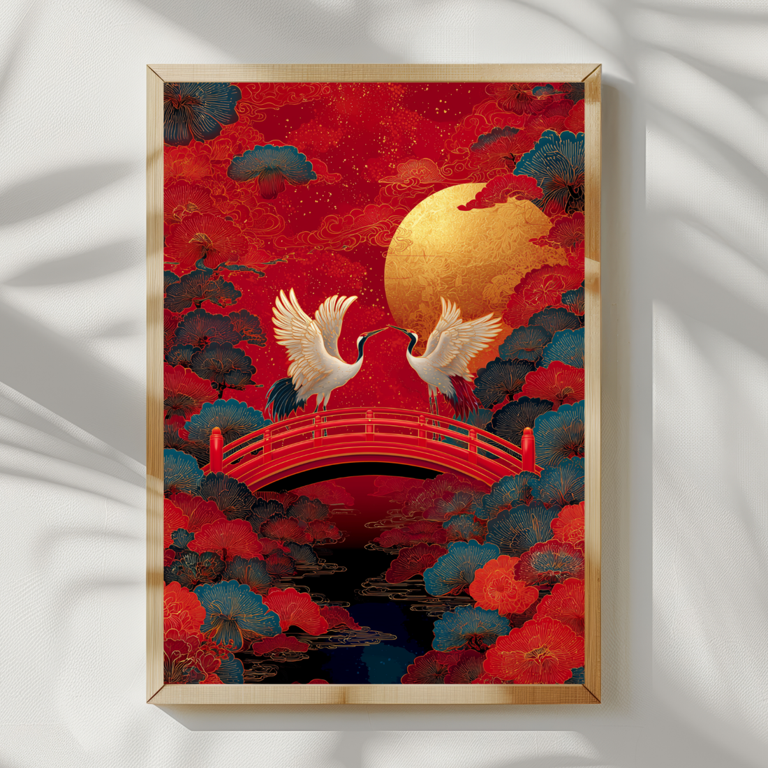 Elegant Lunar Crane Artwork Asian Inspired Festive Wall Art Design. High Resolution Digital Download 300 DPI.