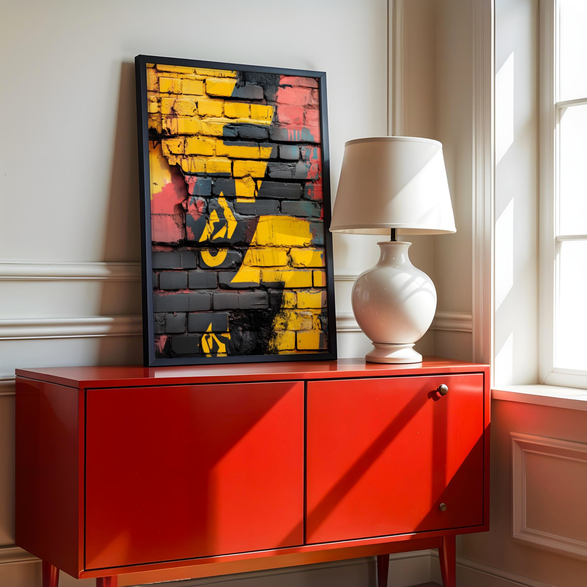 Urban Brick Graffiti Wall Art Textured Yellow Black Edgy Print. High Resolution Digital Download 300 DPI.