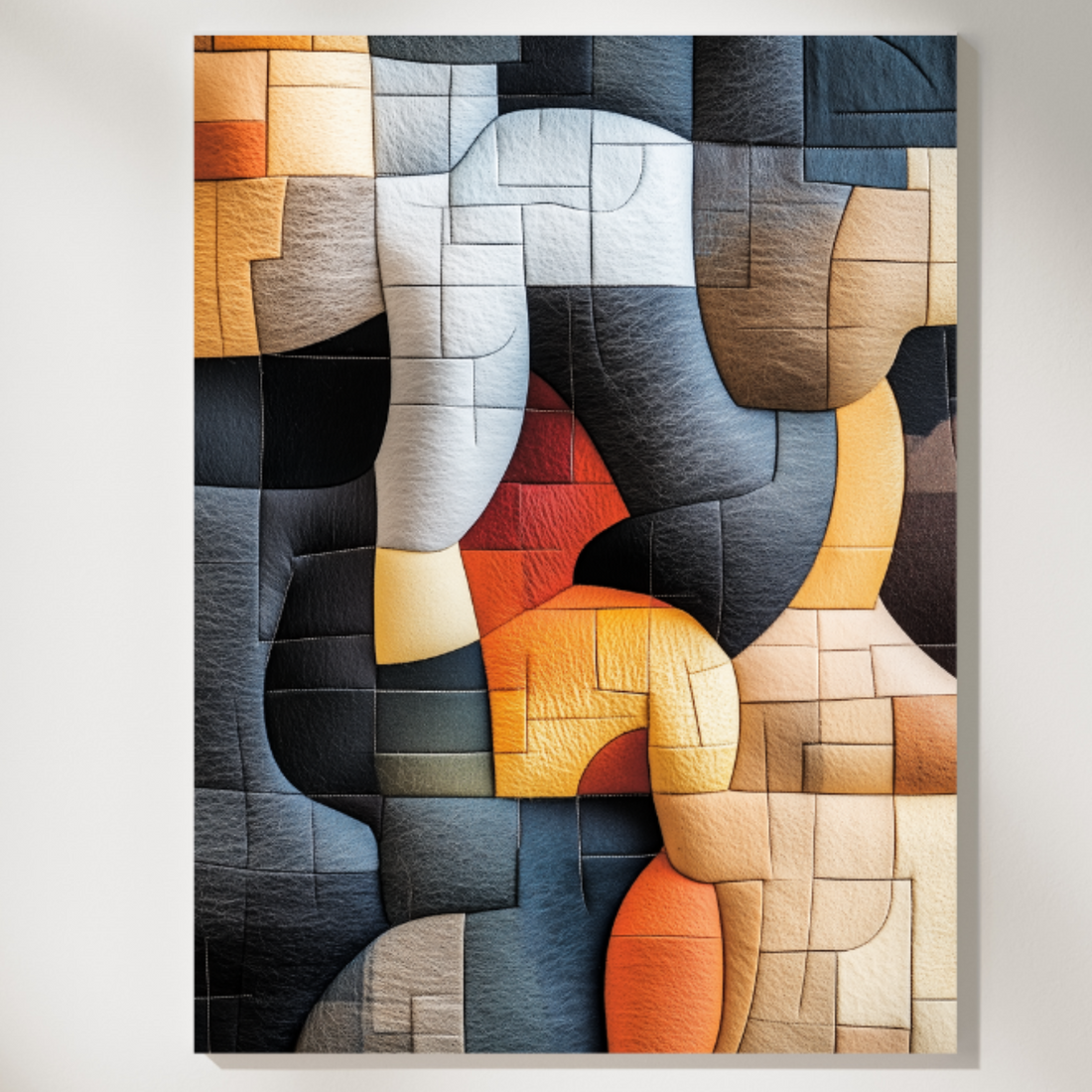 Modern Geometric Abstract Quilt Wall Art in Wool Felt Leather. High Resolution Digital Download 300 DPI.