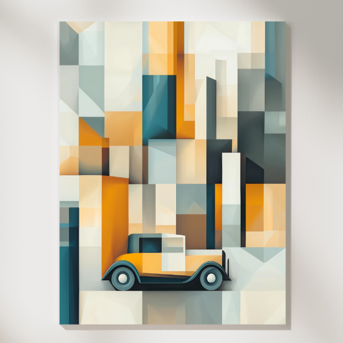 Retro Geometric Car Wall Art: Vintage Automotive Abstract Decor. High Resolution Digital Download 300 DPI.